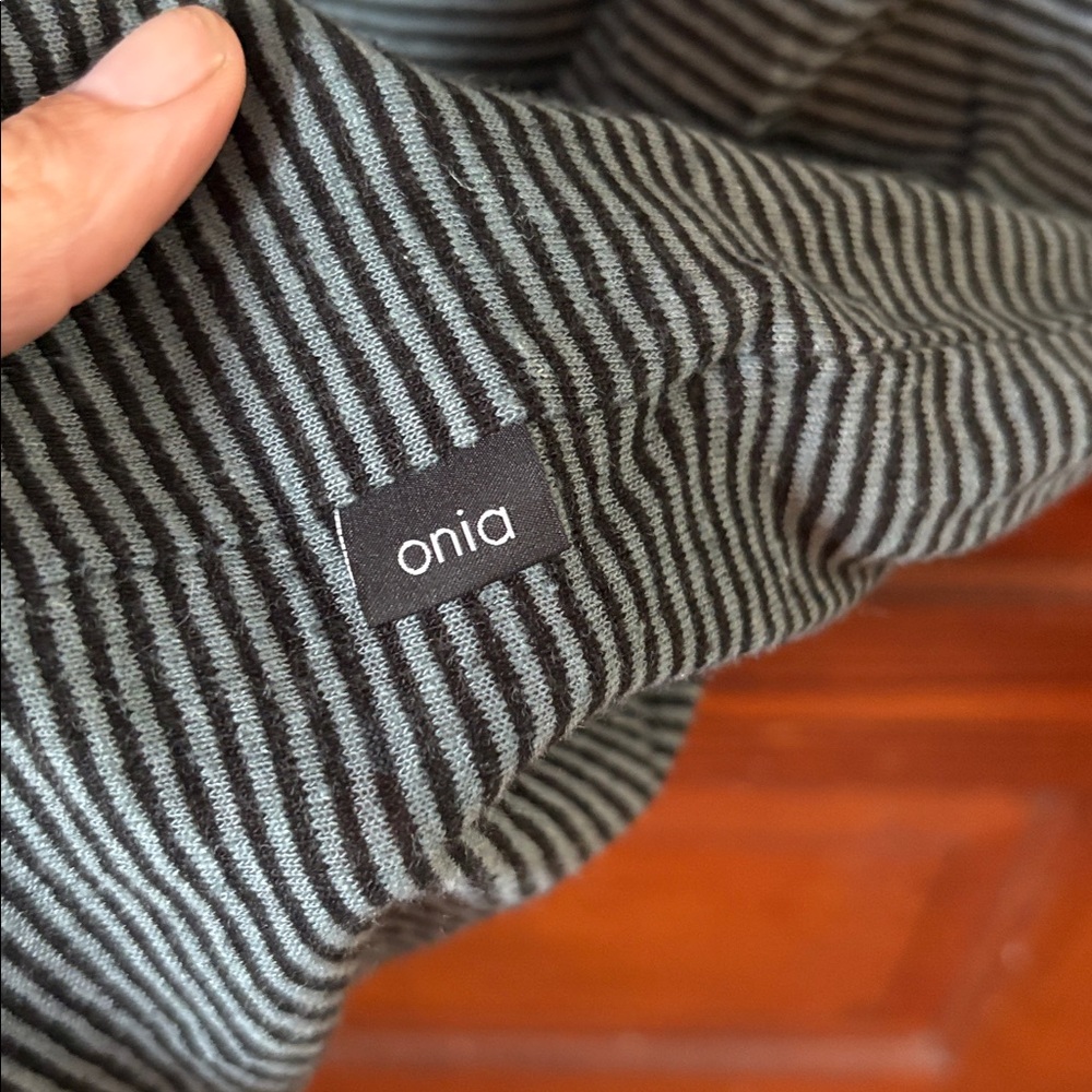 Onia Linen Cotton Shirt Mens Medium Striped Short Sleeve Crew Neck / Pocket - Picture 4 of 6